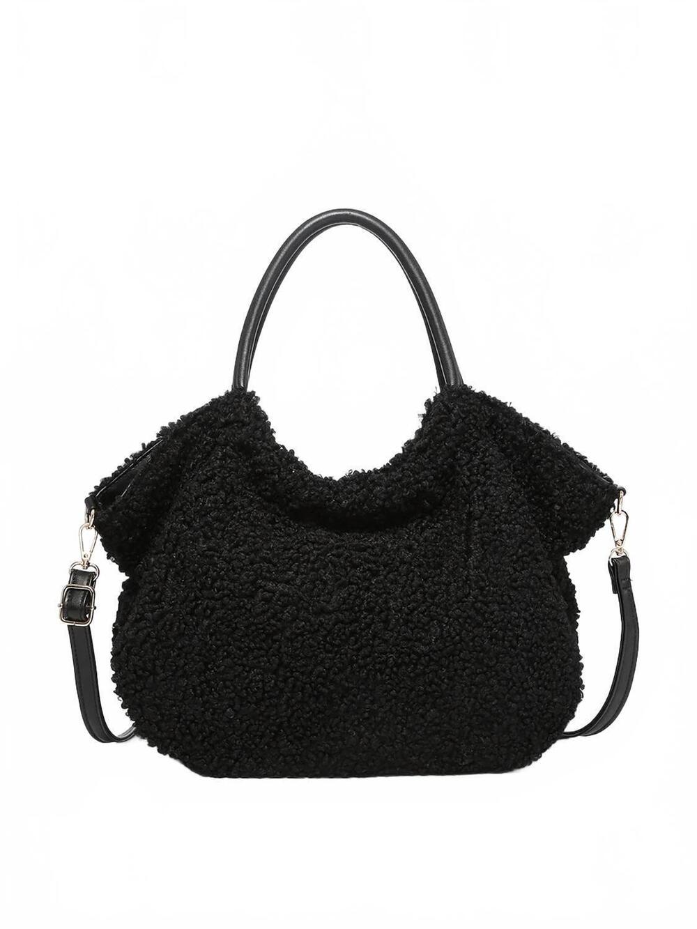 NEW JEN & CO. women's zuri teddy satchel bag in black